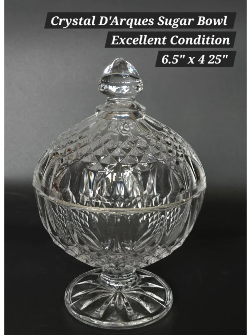 Crystal DArques Sugar Bowl, Candy Dish With Lid Diamond Design